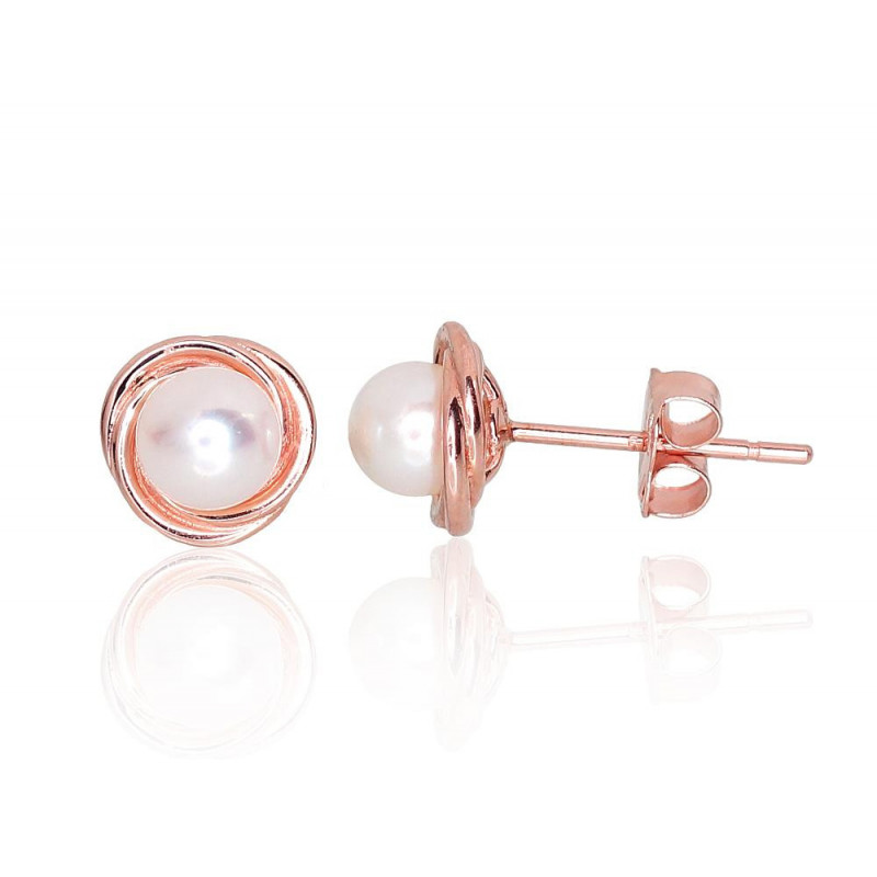 Gold classic studs earrings 1201217(Au-R)_PE, Red Gold 585°, Fresh-water Pearl