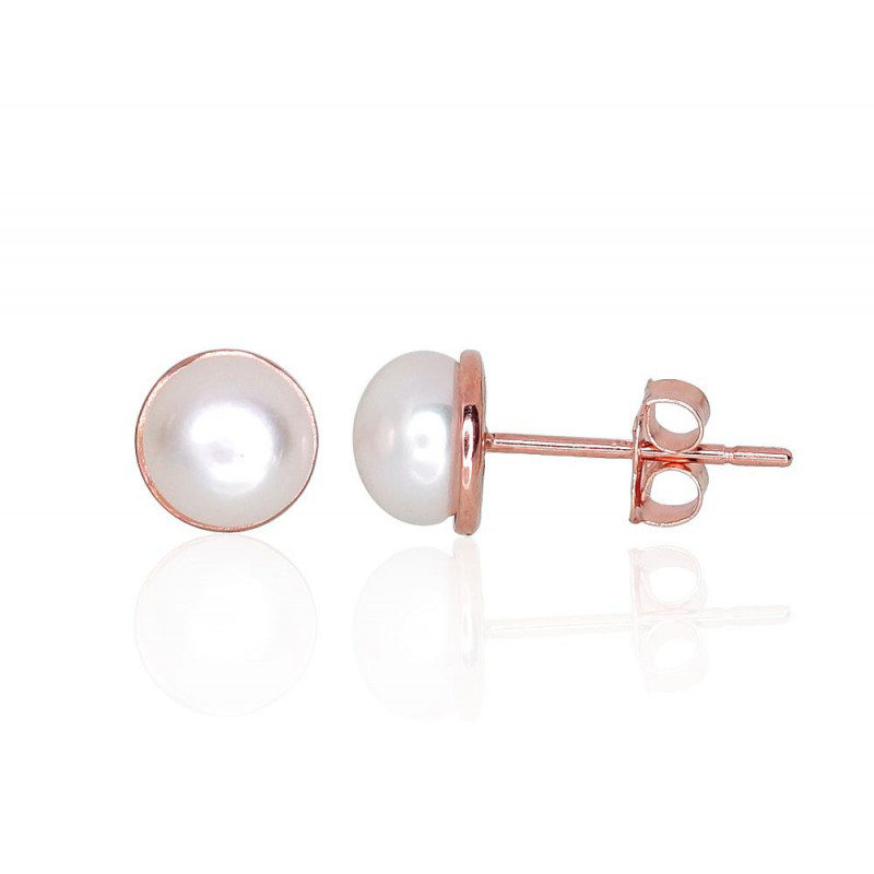 Gold classic studs earrings 1201218(Au-R)_PE, Red Gold 585°, Fresh-water Pearl