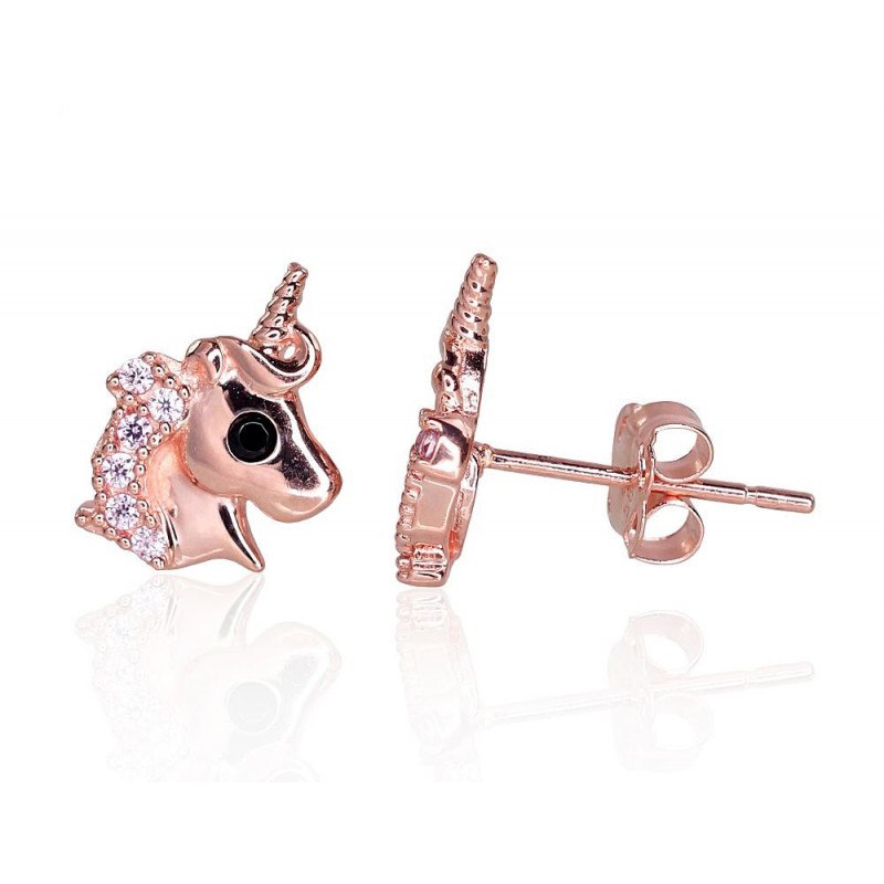 Gold classic studs earrings 1201225(Au-R)_CZ-PI+CZ-BK, Red Gold 585°, Zirkons