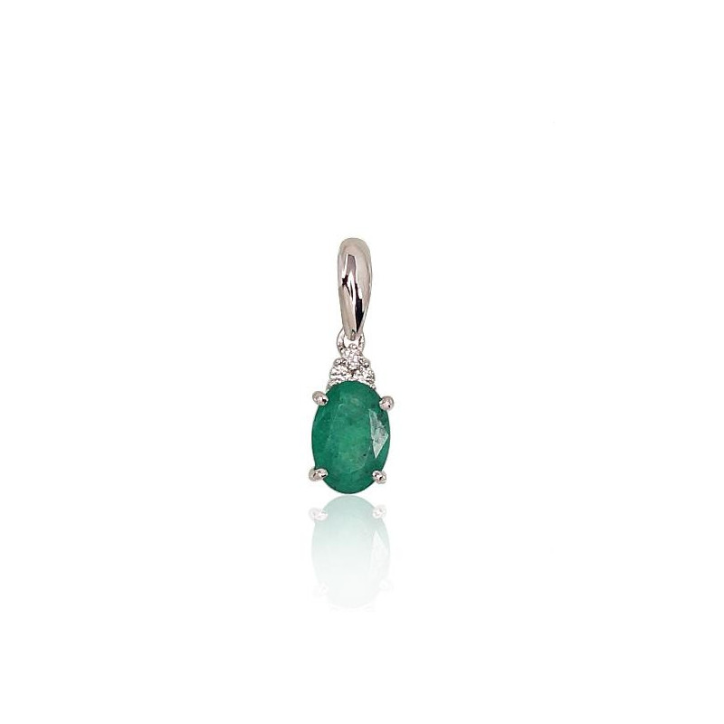 Gold pendant 1300177(Au-W)_DI+EM, White Gold 585°, Diamonds , Emerald