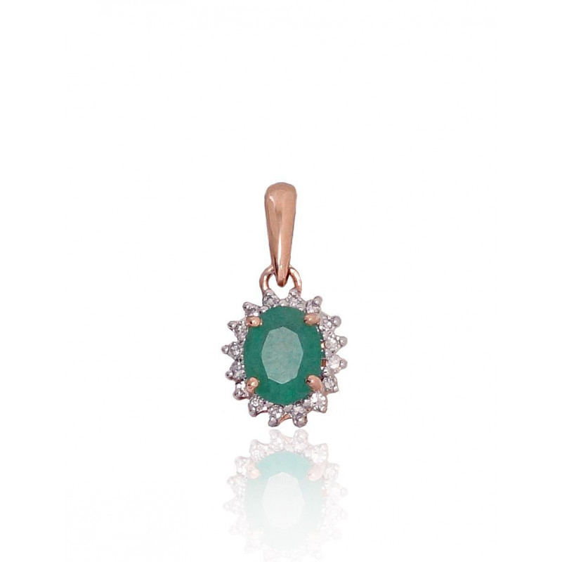 Gold pendant 1300178(Au-R+PRh-W)_DI+EM, Red Gold 585°, Rhodium (Plating) , Diamonds , Emerald