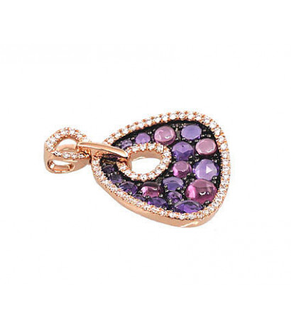 Gold pendant 1300181(Au-R)_DI+AM+RD, Red Gold 585°, Diamonds , Amethyst , Rodolite