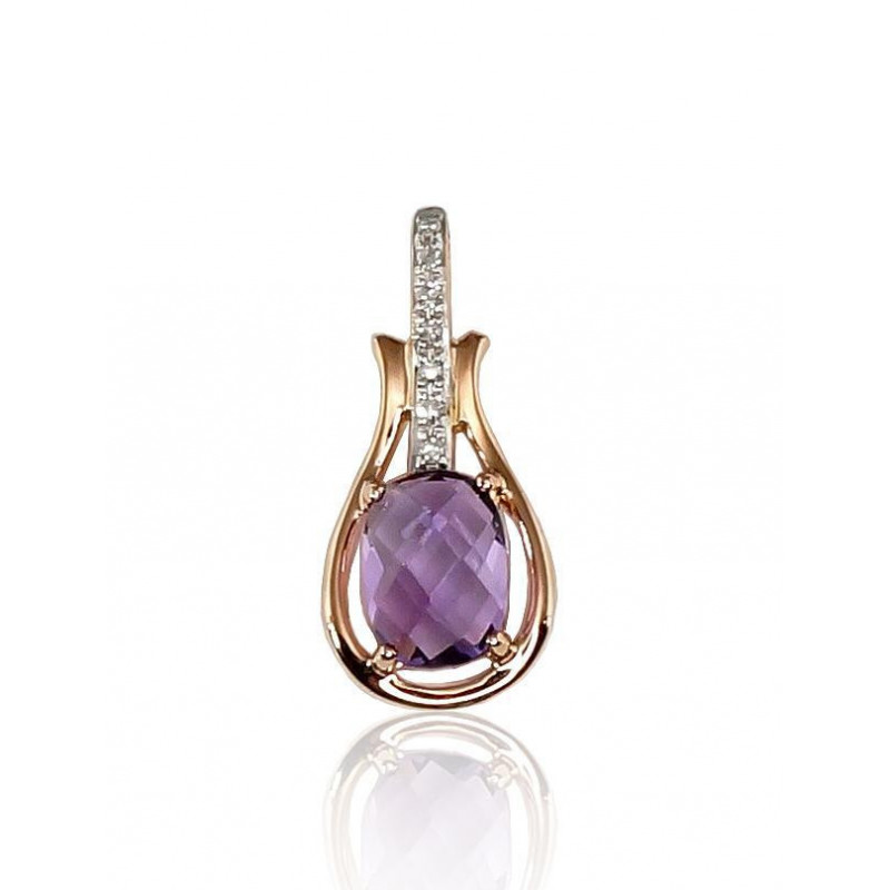 Gold pendant 1300201(Au-R+PRh-W)_DI+AM, Red Gold 585°, Rhodium (Plating) , Diamonds , Amethyst