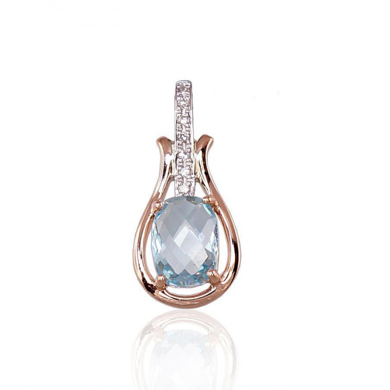 Gold pendant 1300201(Au-R+PRh-W)_DI+TZLB, Red Gold 585°, Rhodium (Plating) , Diamonds , Sky Blue Topaz