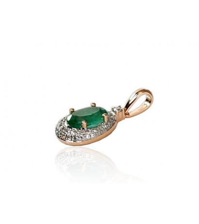 Gold pendant 1300264(Au-R+PRh-W)_DI+EM, Red Gold 585°, Rhodium (Plating) , Diamonds , Emerald