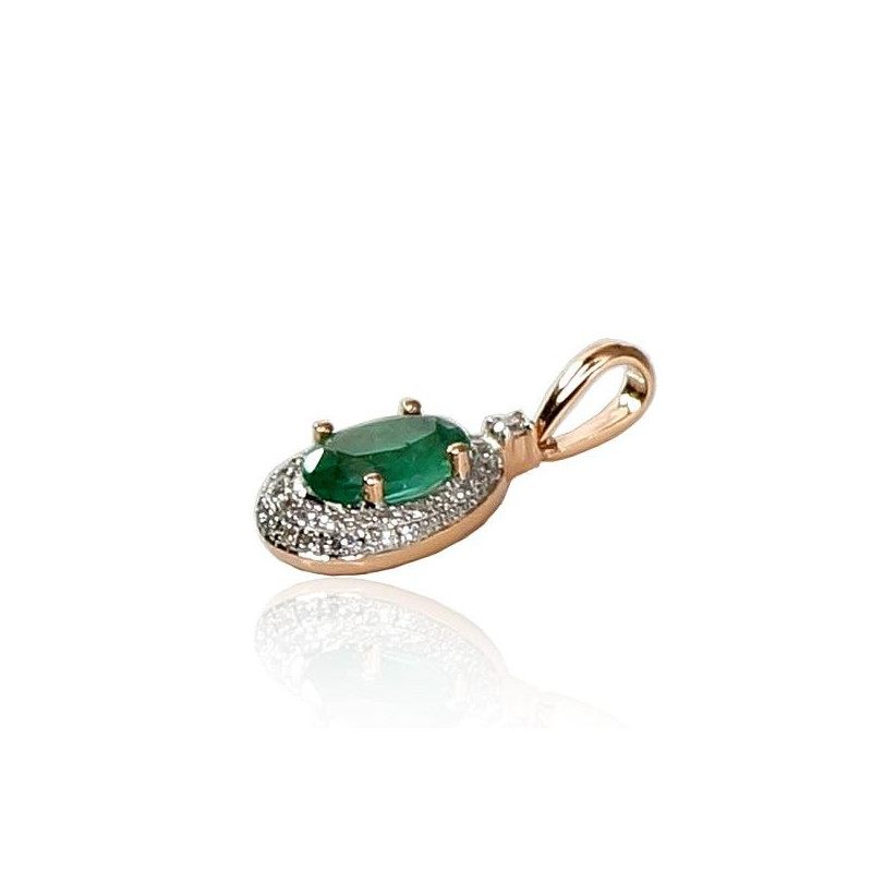 Gold pendant 1300264(Au-R+PRh-W)_DI+EM, Red Gold 585°, Rhodium (Plating) , Diamonds , Emerald