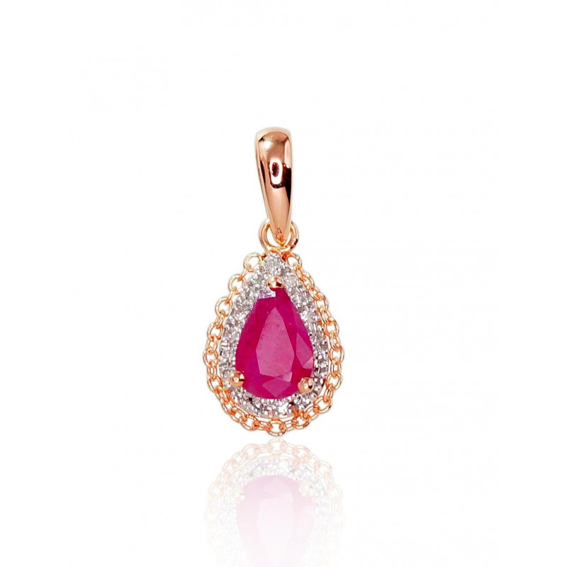 Gold pendant 1300411(Au-R+PRh-W)_DI+RB, Red Gold 585°, Rhodium (Plating) , Diamonds , Ruby