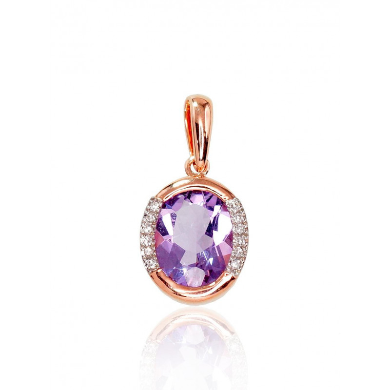 Gold pendant 1300413(Au-R+PRh-W)_DI+AM, Red Gold 585°, Rhodium (Plating) , Diamonds , Amethyst