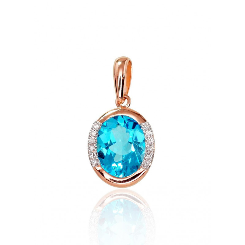 Gold pendant 1300413(Au-R+PRh-W)_DI+TZB, Red Gold 585°, Rhodium (Plating) , Diamonds , Blue Topaz