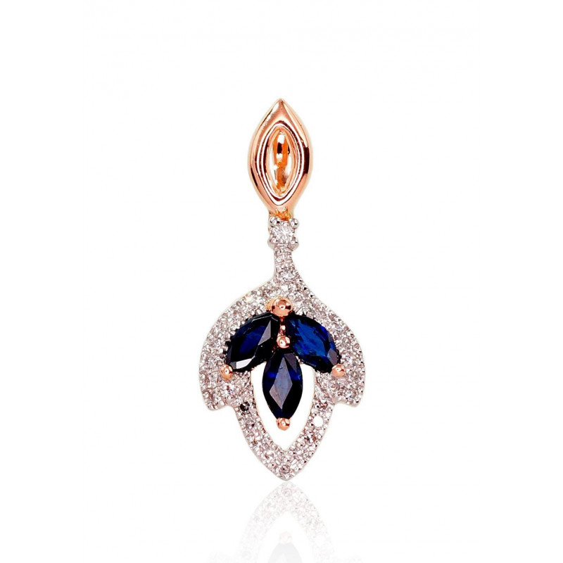 Gold pendant 1300414(Au-R+PRh-W)_DI+SA, Red Gold 585°, Rhodium (Plating) , Diamonds , Sapphire