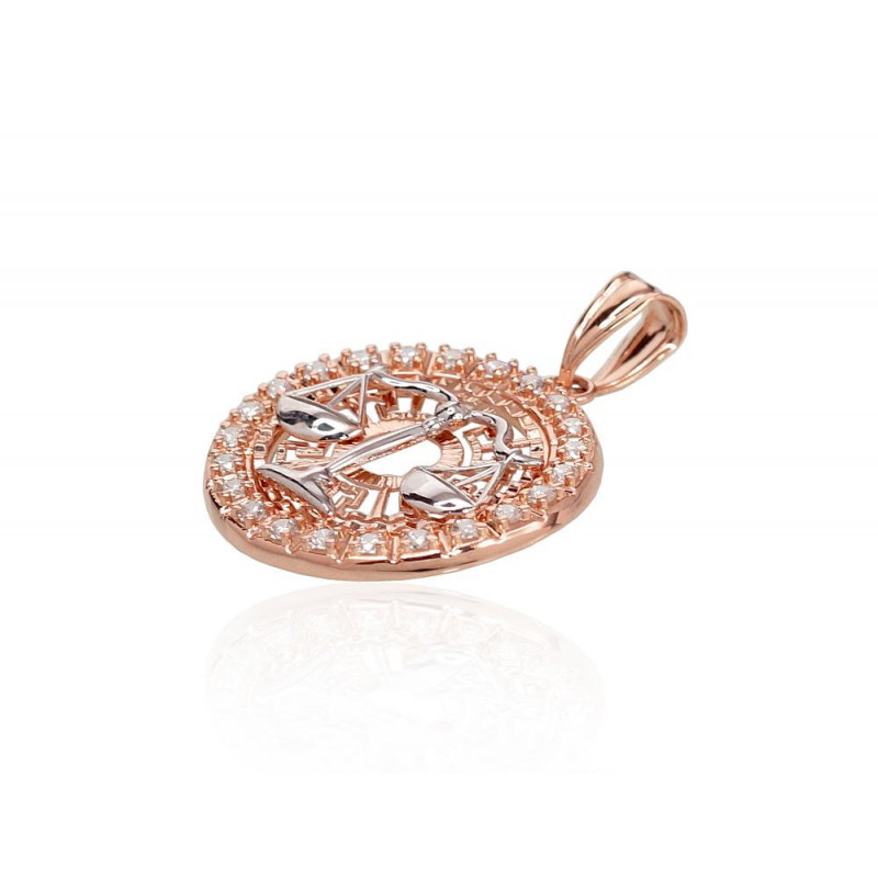 Gold pendant 1300456(Au-R+PRh-W)_CZ, Red Gold 585°, Rhodium (Plating) , Zirkons