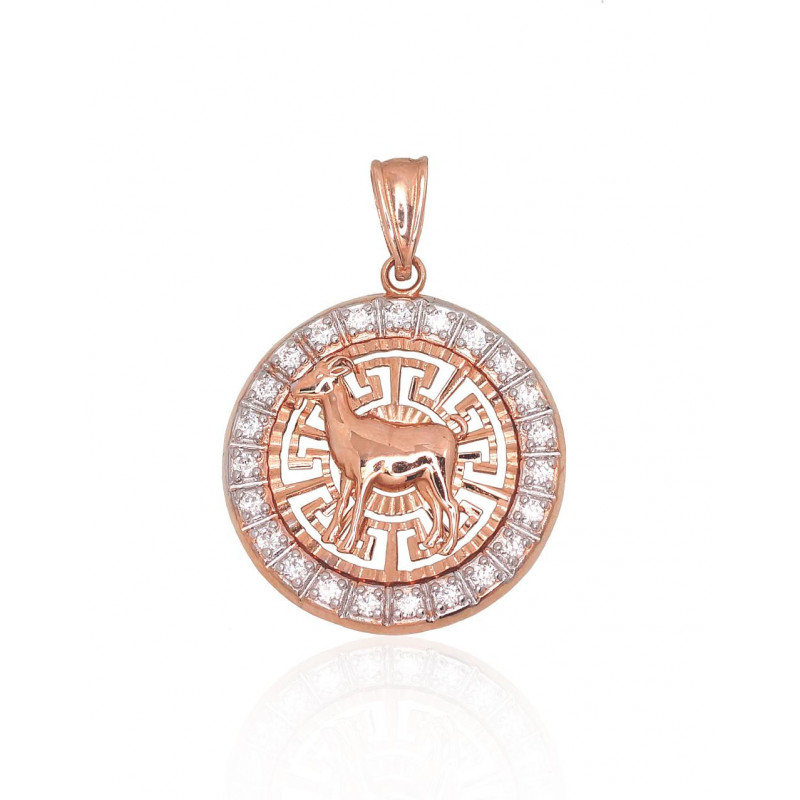 Gold pendant 1300459(Au-R+PRh-W)_CZ, Red Gold 585°, Rhodium (Plating) , Zirkons