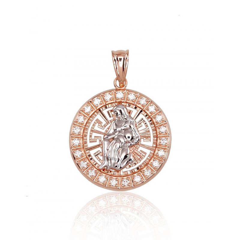 Gold pendant 1300460(Au-R+PRh-W)_CZ, Red Gold 585°, Rhodium (Plating) , Zirkons