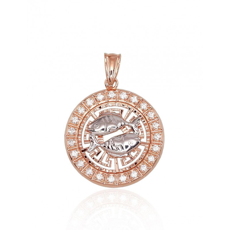 Gold pendant 1300461(Au-R+PRh-W)_CZ, Red Gold 585°, Rhodium (Plating) , Zirkons