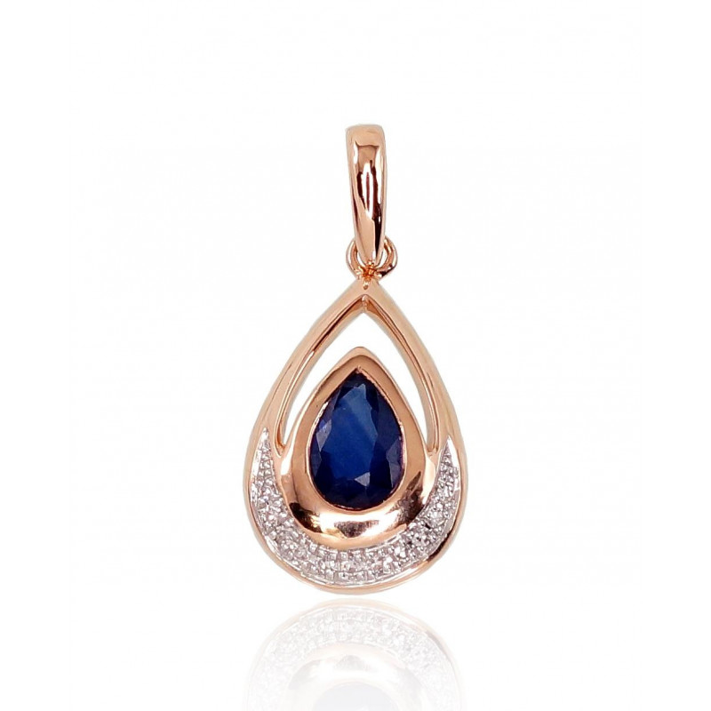 Gold pendant 1300527(Au-R+PRh-W)_DI+SA, Red Gold 585°, Rhodium (Plating) , Diamonds , Sapphire