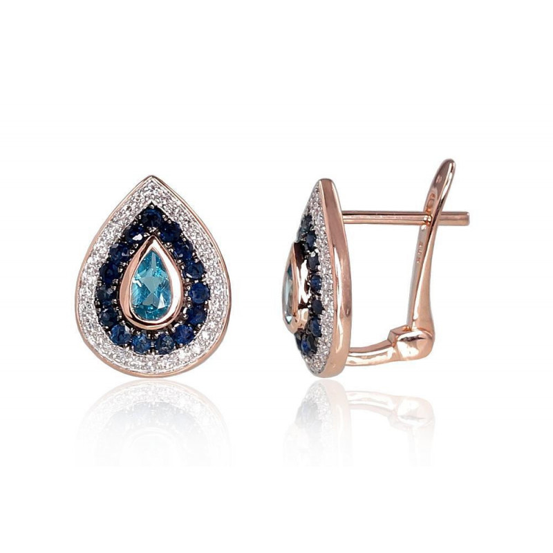 Gold Earrings 1200792(Au-R+PRh-W+PRh-Bk)_DI+SA+TZB, Red Gold	585°, Rhodium (Plating) , Diamonds , Sapphire , Blue Topaz