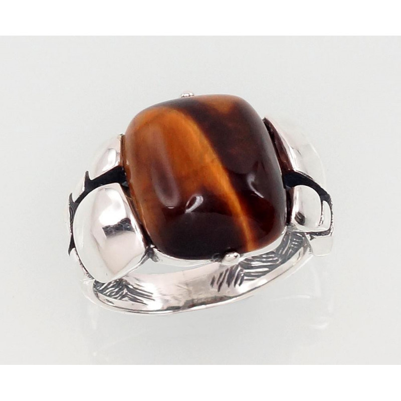 Silver ring 2101433(POx-Bk)_TE, Silver 925°, oxide (Plating), Tiger eye