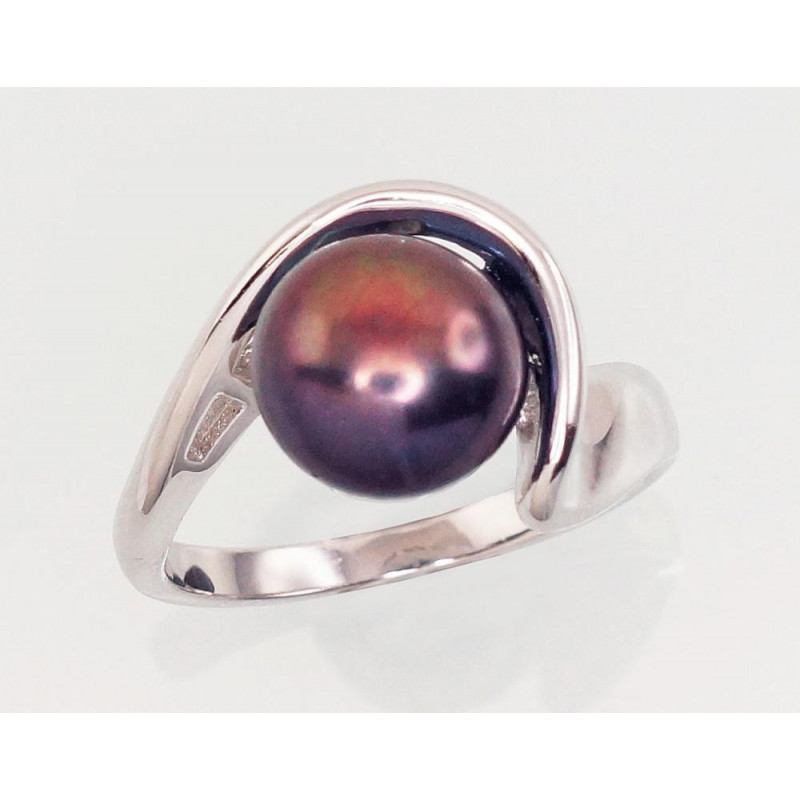 Silver ring 2101456(PRh-Gr)_PE-BK, Silver 925°, Rhodium (Plating), Fresh-water Pearl