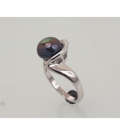 Silver ring 2101456(PRh-Gr)_PE-BK, Silver 925°, Rhodium (Plating), Fresh-water Pearl