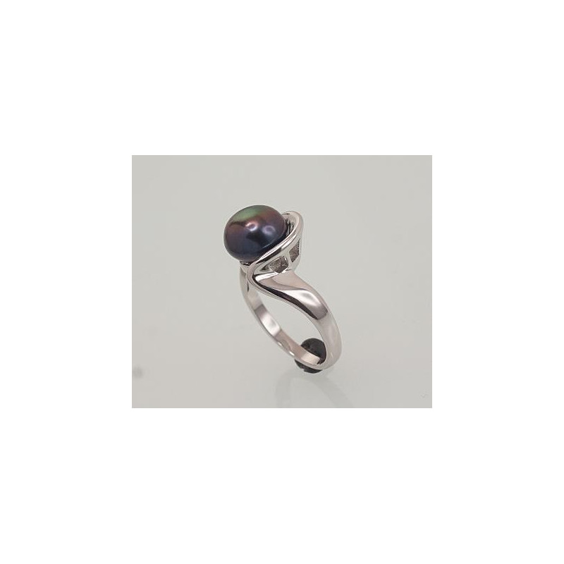 Silver ring 2101456(PRh-Gr)_PE-BK, Silver 925°, Rhodium (Plating), Fresh-water Pearl