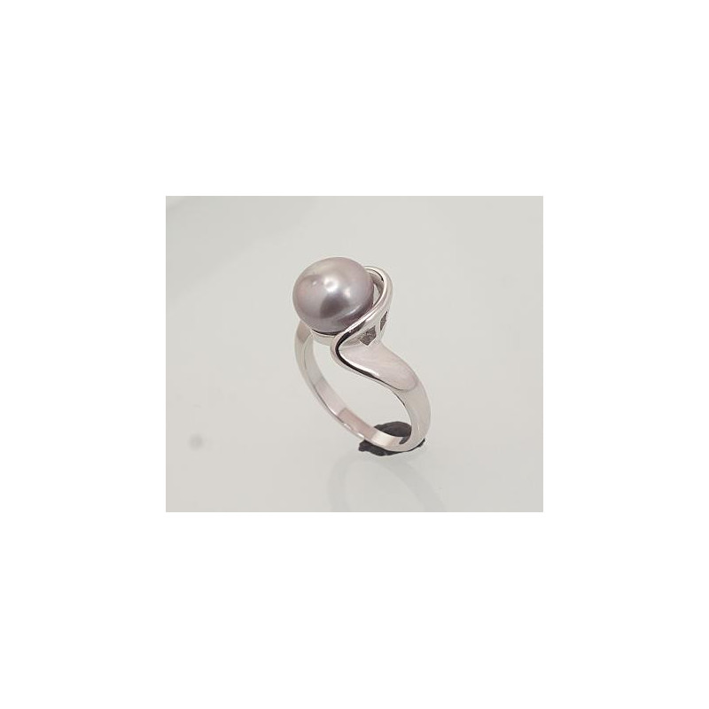 Silver ring 2101456(PRh-Gr)_PE-GR, Silver 925°, Rhodium (Plating), Fresh-water Pearl