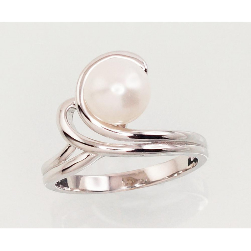 Silver ring 2101457(PRh-Gr)_PE, Silver 925°, Rhodium (Plating), Fresh-water Pearl