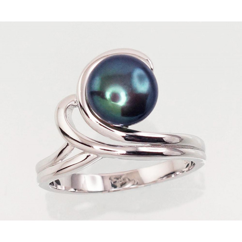 Silver ring 2101457(PRh-Gr)_PE-BK, Silver 925°, Rhodium (Plating), Fresh-water Pearl