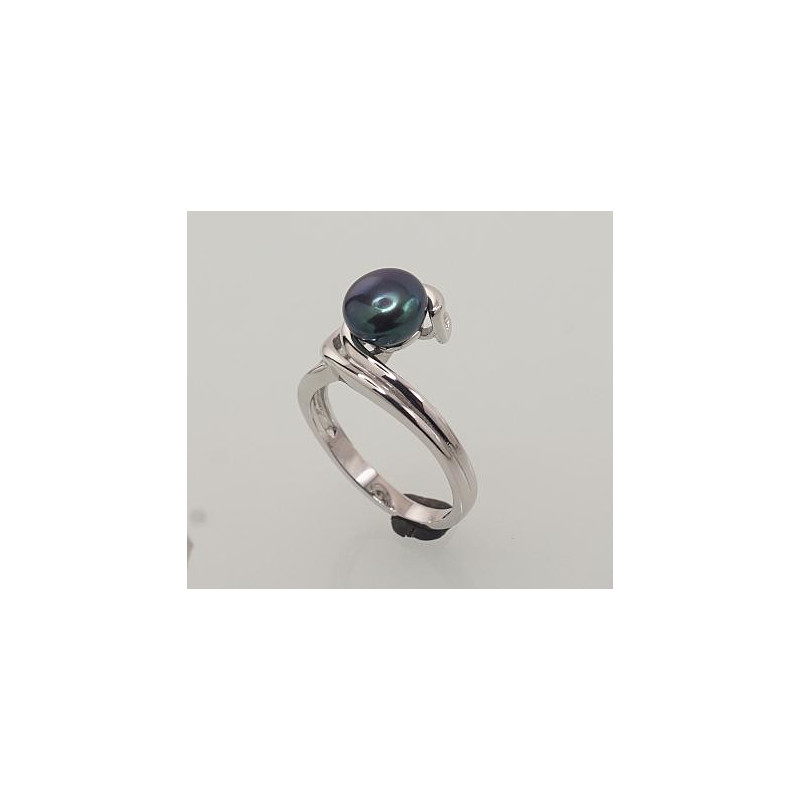 Silver ring 2101457(PRh-Gr)_PE-BK, Silver 925°, Rhodium (Plating), Fresh-water Pearl