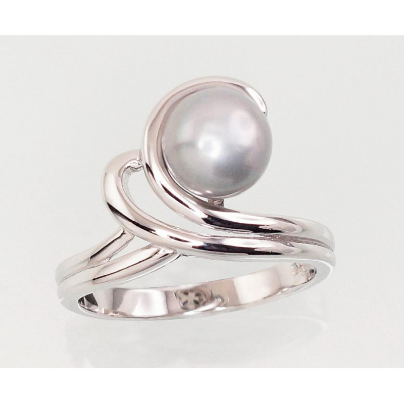 Silver ring 2101457(PRh-Gr)_PE-GR, Silver 925°, Rhodium (Plating), Fresh-water Pearl