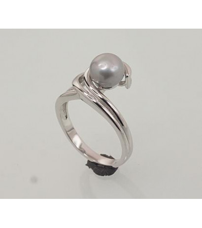 Silver ring 2101457(PRh-Gr)_PE-GR, Silver 925°, Rhodium (Plating), Fresh-water Pearl