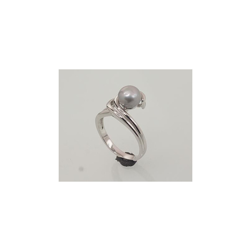 Silver ring 2101457(PRh-Gr)_PE-GR, Silver 925°, Rhodium (Plating), Fresh-water Pearl