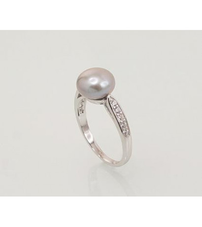 Silver ring 2101459(PRh-Gr)_CZ+PE-GR, Silver 925°, Rhodium (Plating), Zirkons , Fresh-water Pearl