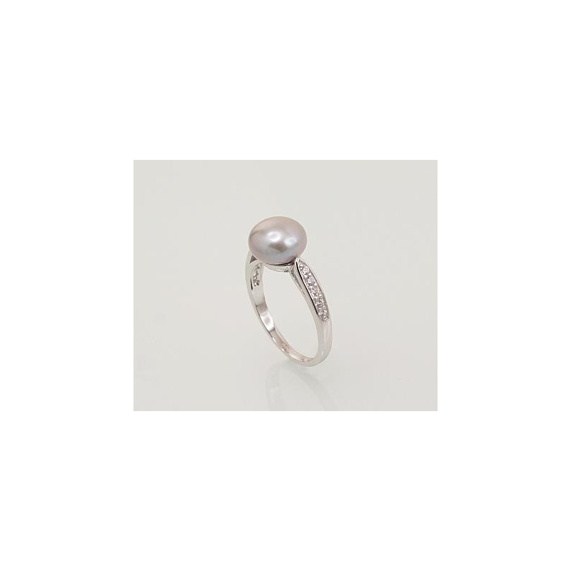 Silver ring 2101459(PRh-Gr)_CZ+PE-GR, Silver 925°, Rhodium (Plating), Zirkons , Fresh-water Pearl