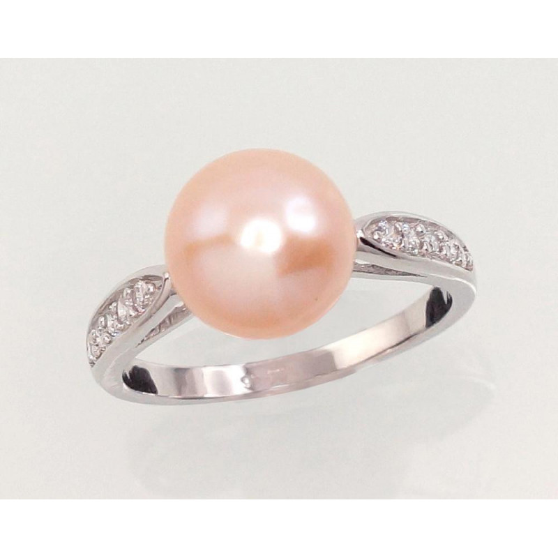 Silver ring 2101459(PRh-Gr)_CZ+PE-PI, Silver 925°, Rhodium (Plating), Zirkons , Fresh-water Pearl