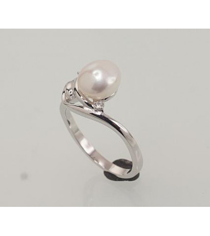 Silver ring 2101462(PRh-Gr)_CZ+PE, Silver 925°, Rhodium (Plating), Zirkons , Fresh-water Pearl