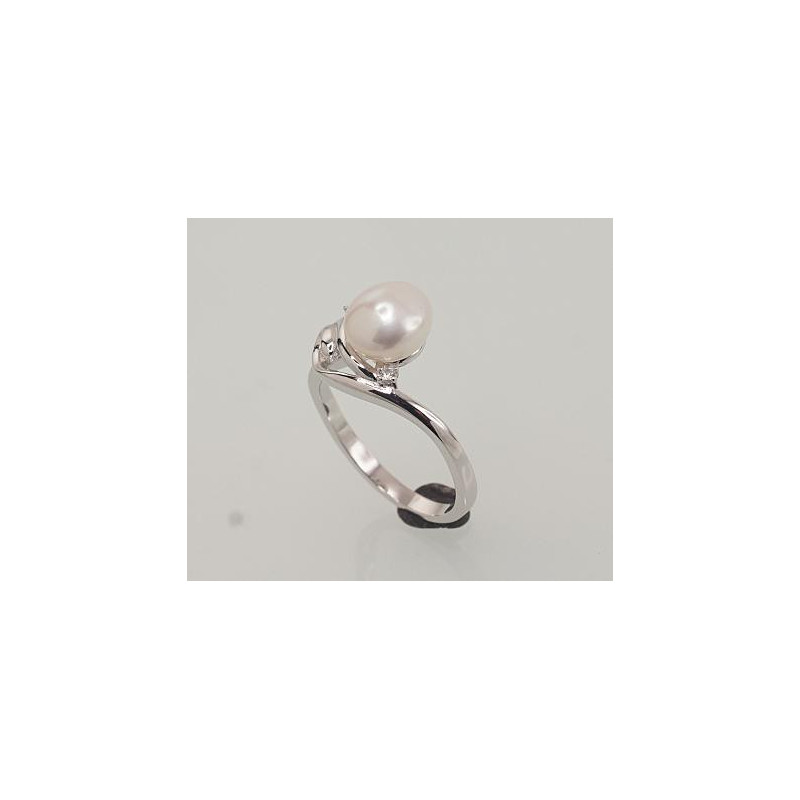 Silver ring 2101462(PRh-Gr)_CZ+PE, Silver 925°, Rhodium (Plating), Zirkons , Fresh-water Pearl