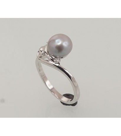 Silver ring 2101462(PRh-Gr)_CZ+PE-GR, Silver 925°, Rhodium (Plating), Zirkons , Fresh-water Pearl