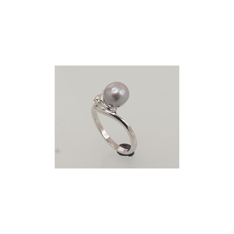 Silver ring 2101462(PRh-Gr)_CZ+PE-GR, Silver 925°, Rhodium (Plating), Zirkons , Fresh-water Pearl