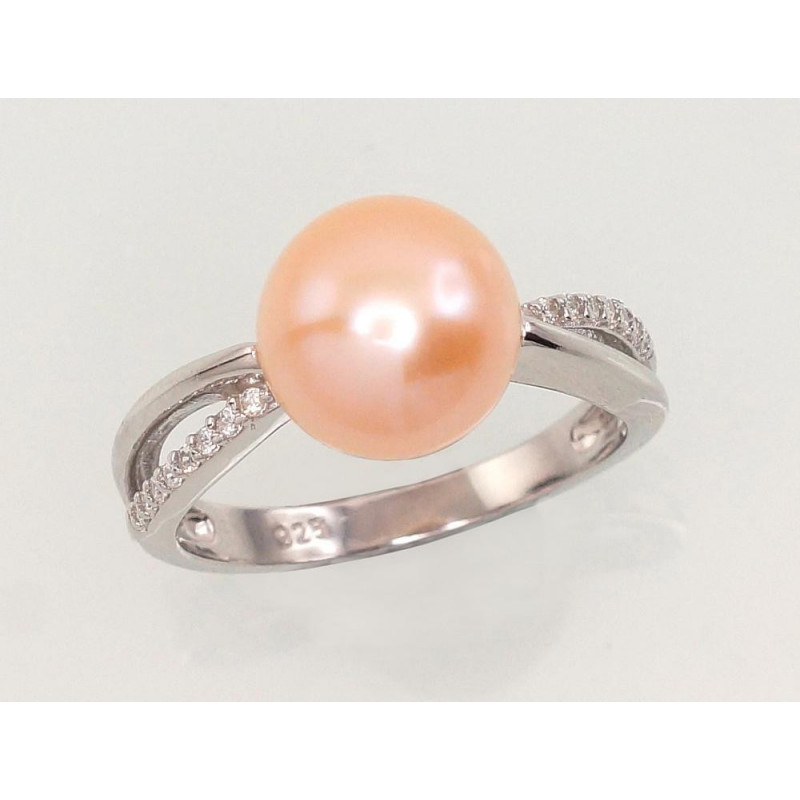 Silver ring 2101463(PRh-Gr)_CZ+PE-PI, Silver 925°, Rhodium (Plating), Zirkons , Fresh-water Pearl