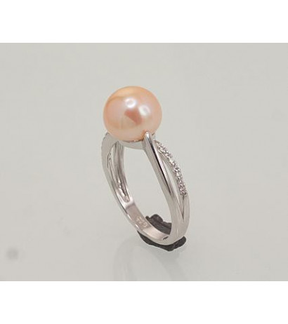 Silver ring 2101463(PRh-Gr)_CZ+PE-PI, Silver 925°, Rhodium (Plating), Zirkons , Fresh-water Pearl