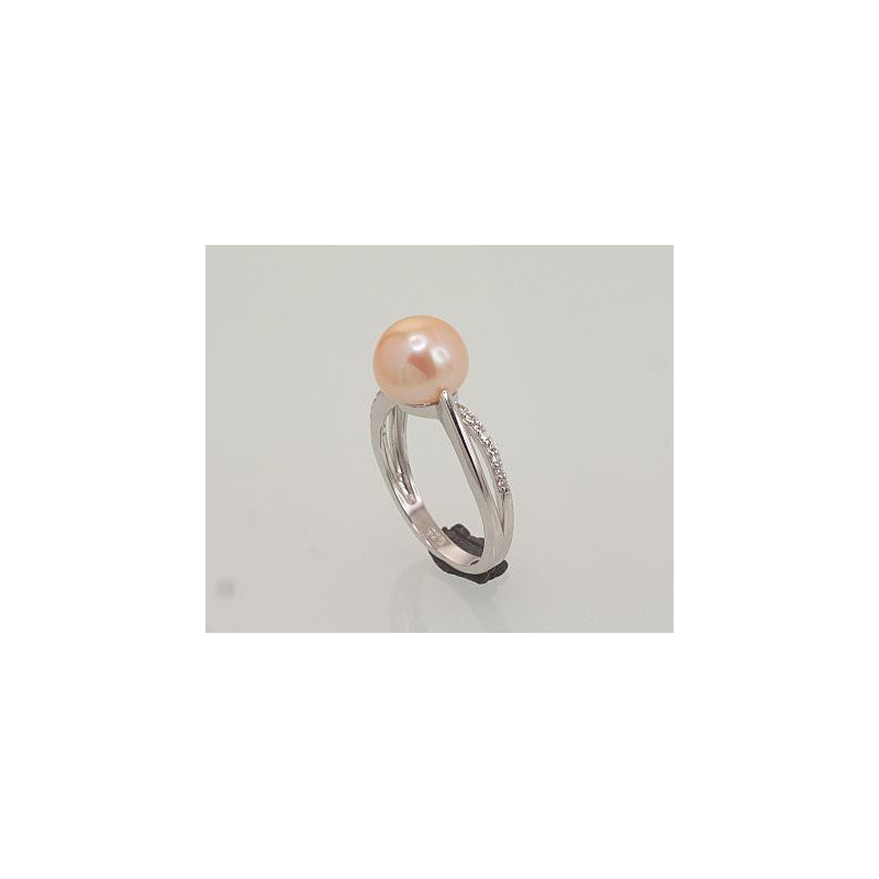 Silver ring 2101463(PRh-Gr)_CZ+PE-PI, Silver 925°, Rhodium (Plating), Zirkons , Fresh-water Pearl