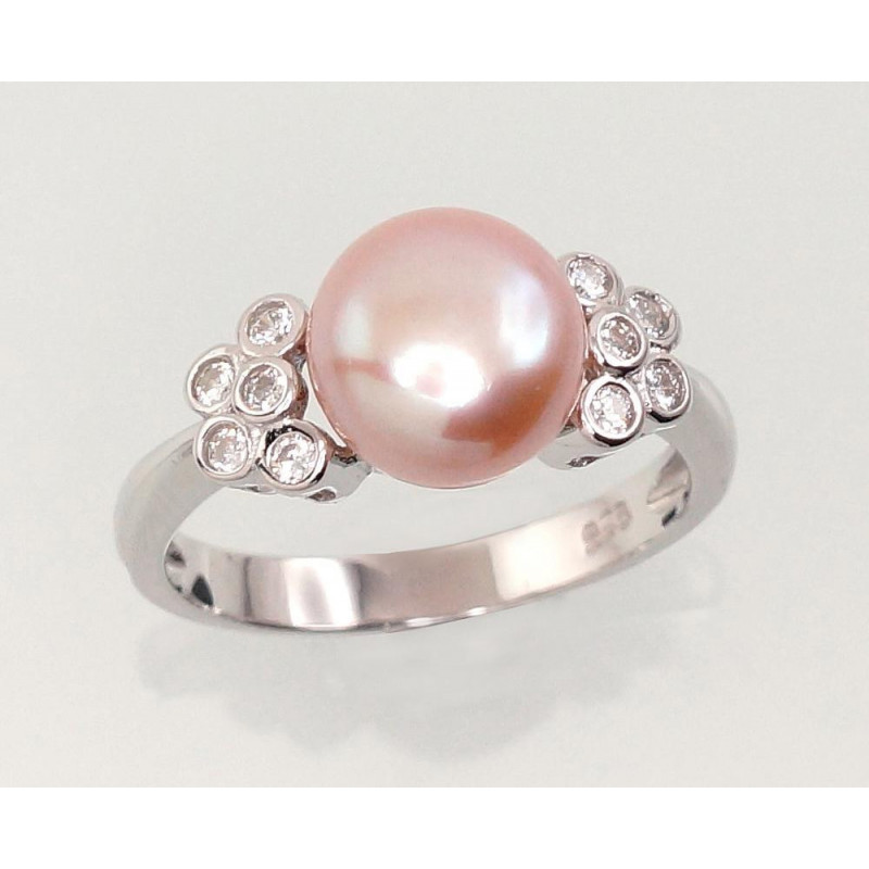 Silver ring 2101464(PRh-Gr)_CZ+PE-PI, Silver 925°, Rhodium (Plating), Zirkons , Fresh-water Pearl