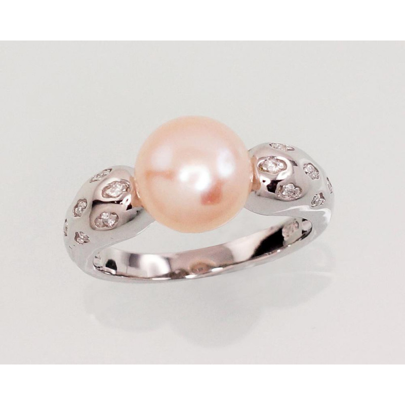 Silver ring 2101465(PRh-Gr)_CZ+PE-PI, Silver 925°, Rhodium (Plating), Zirkons , Fresh-water Pearl