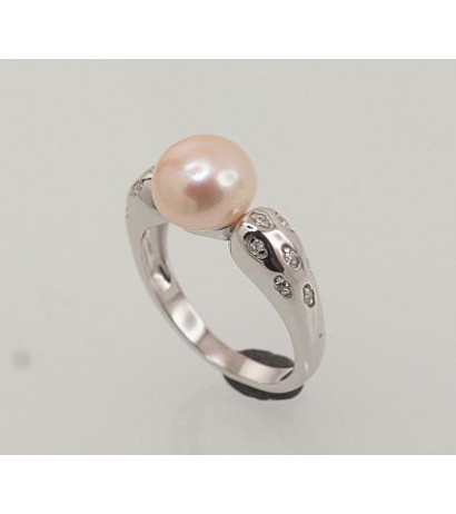 Silver ring 2101465(PRh-Gr)_CZ+PE-PI, Silver 925°, Rhodium (Plating), Zirkons , Fresh-water Pearl