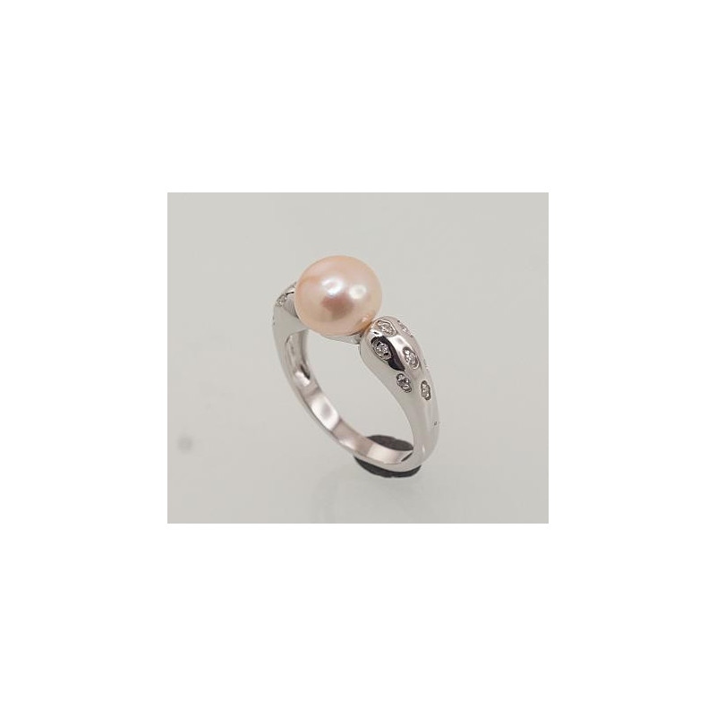 Silver ring 2101465(PRh-Gr)_CZ+PE-PI, Silver 925°, Rhodium (Plating), Zirkons , Fresh-water Pearl