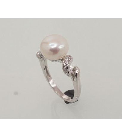 Silver ring 2101467(PRh-Gr)_CZ+PE, Silver 925°, Rhodium (Plating), Zirkons , Fresh-water Pearl