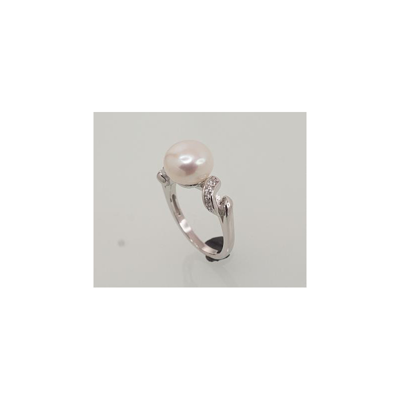 Silver ring 2101467(PRh-Gr)_CZ+PE, Silver 925°, Rhodium (Plating), Zirkons , Fresh-water Pearl