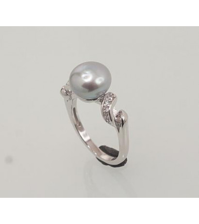 Silver ring 2101467(PRh-Gr)_CZ+PE-GR, Silver 925°, Rhodium (Plating), Zirkons , Fresh-water Pearl