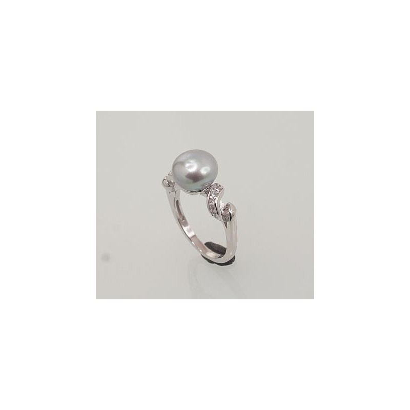 Silver ring 2101467(PRh-Gr)_CZ+PE-GR, Silver 925°, Rhodium (Plating), Zirkons , Fresh-water Pearl