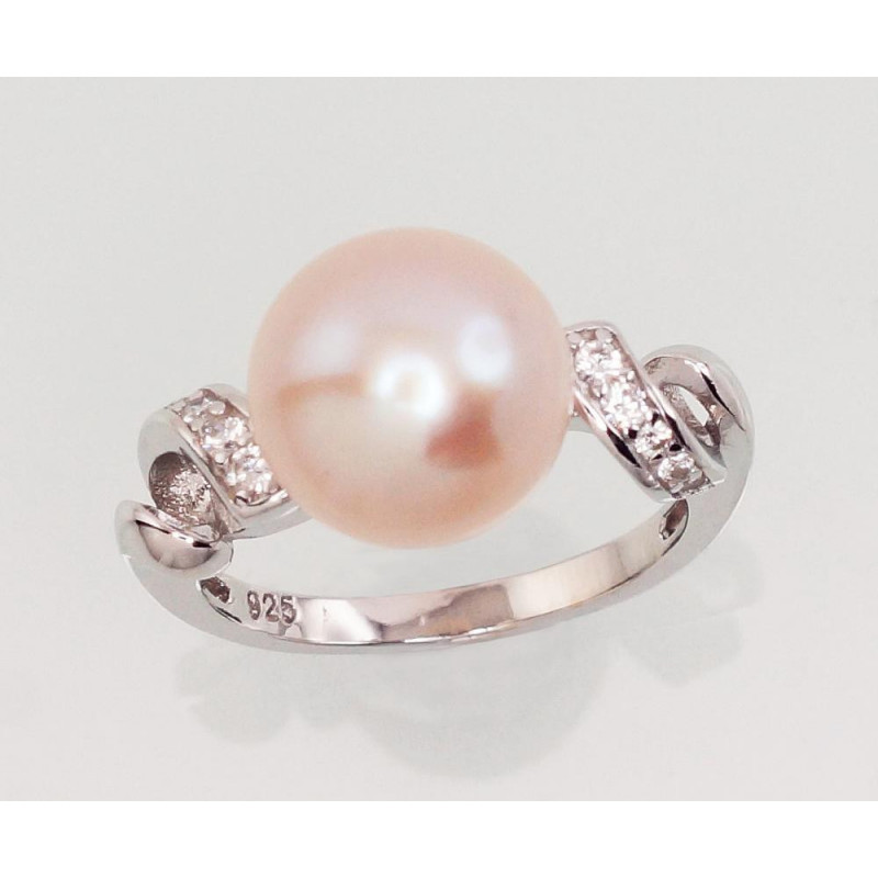 Silver ring 2101467(PRh-Gr)_CZ+PE-PI, Silver 925°, Rhodium (Plating), Zirkons , Fresh-water Pearl